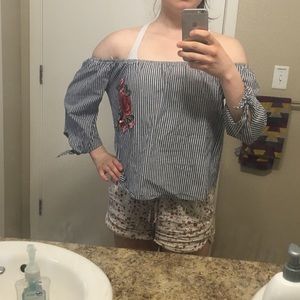 Stripe floral off the shoulder top